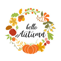 Autumn Wreath with Pumpkins & Leaves Vector Image