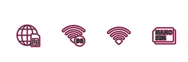 set line globe 5g sim card wi-fi wireless network vector image