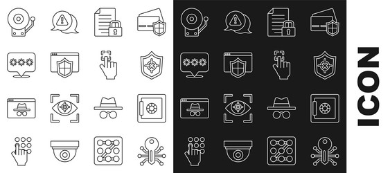 set line smart key safe shield document and lock vector image
