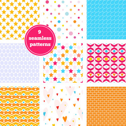 set of nine rainbow seamless patterns vector image