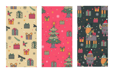 set of three christmas seamless patterns vector image