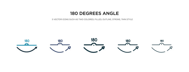 180 degrees angle icon in different style two vector