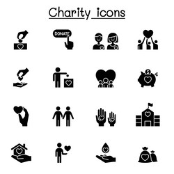 charity and donation icons set in glyph style vector image