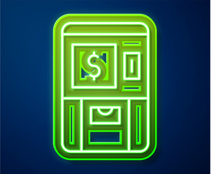 Glowing neon line atm - automated teller machine vector