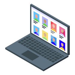 isometric laptop displaying user profiles vector image