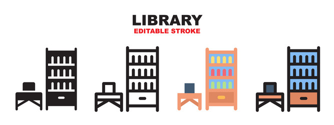 library icon set with different styles editable vector image