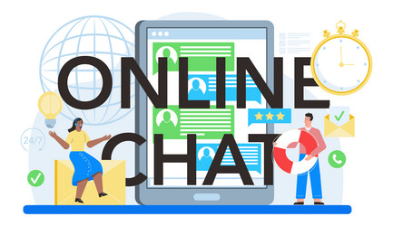 Online chat typographic header call center vector