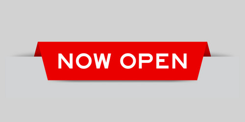 red color inserted label with word now open vector image