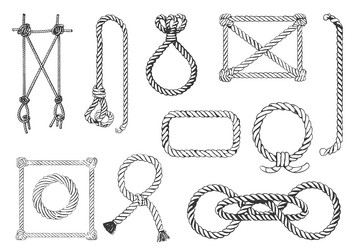 rope frame border set oval rectangle square vector image