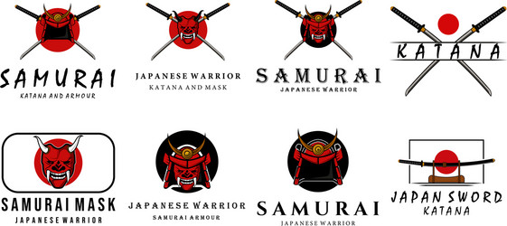 set samurai logo vintage template emblem Vector Image
