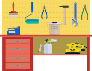 working table with instrument vector image
