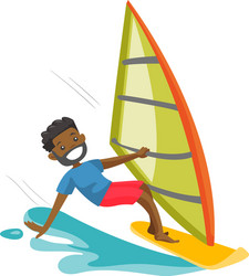 Black man rushing on a windsurfing board vector