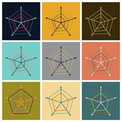 set of flat icons on stylish background thin chart vector image