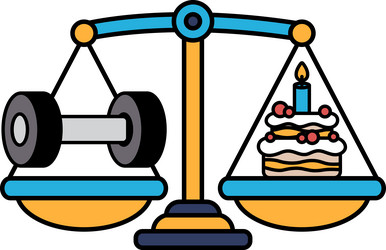 a scale with cake on one side and dumbbell vector image