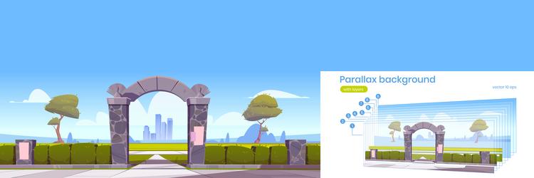 Parallax background with landscape stone arch Vector Image