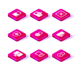 set lock on computer monitor screen safe shield vector image