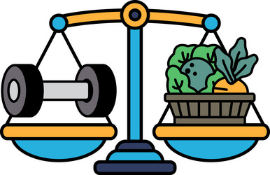 a scale with weights on one side and vegetables vector image