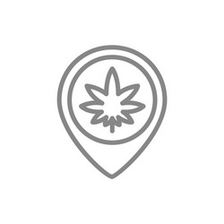 Cannabis leaf with location pin line icon vector