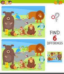 Differences task with cartoon animal characters vector