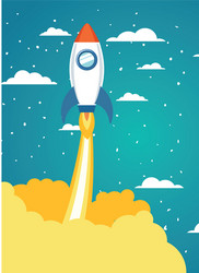 rocket over clouds and pointed background design vector image