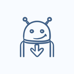 robot with arrow down sketch icon vector image