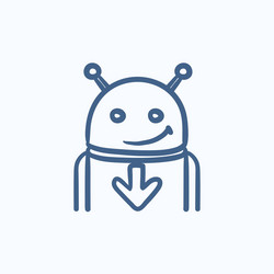 Robot with arrow down sketch icon vector