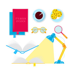 set of books in flat style design reading vector image