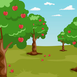 Trees with red apples in orchard vector