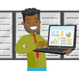 black man in data center with a laptop vector image