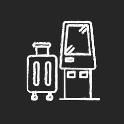 Check in kiosk chalk white icon on black vector