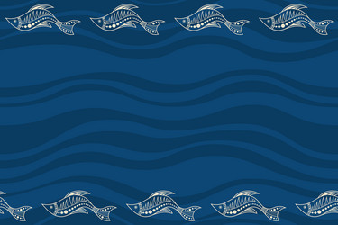 Seamless horizontal border pattern with fishes vector