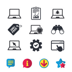 Notebook laptop pc icons virus or software bug vector