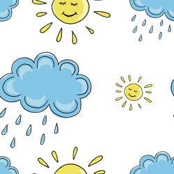 Sun pattern and clouds doodle background vector