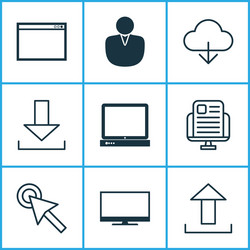 web icons set with cloud monitor transfer vector image
