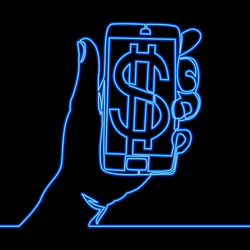 Continuous line drawing mobile banking neon vector