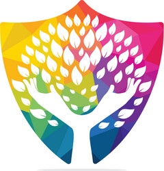 Creative green hand tree logo design Royalty Free Vector