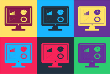 Pop art computer monitor with graph chart icon vector