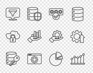 set line server security with key pie chart vector image