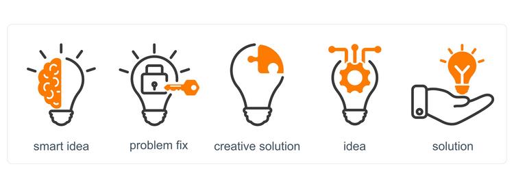 a set of 5 business icons as smart idea problem vector image