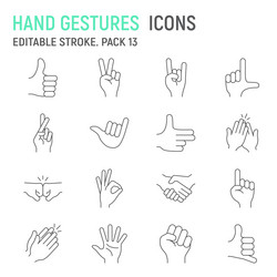 hand gestures line icon set vector