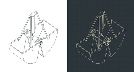 clamshell digging bucket isometric blueprints vector image