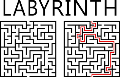 Labyrinth with solution on white background vector