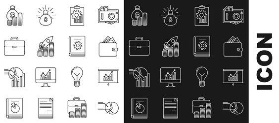 set line pie chart infographic board with wallet vector image