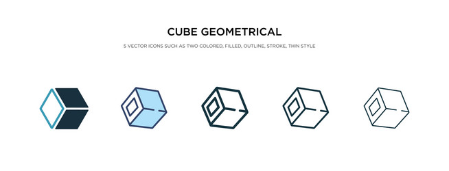 cube geometrical icon in different style two vector image