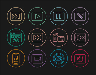 set line stopwatch speaker mute pause button vector image