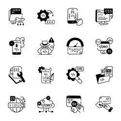 Collection of coding hand drawn icons vector