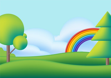 Nature rainbow view with the cloud board blank Vector Image