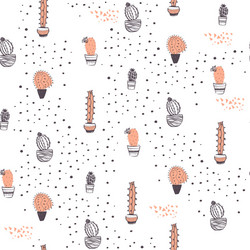 seamless pattern with cactus in pots and dots vector image