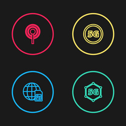 set line globe 5g sim card network and antenna vector image