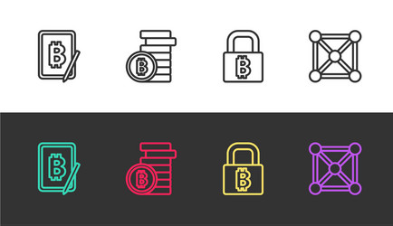 set line mining bitcoin from tablet lock vector image